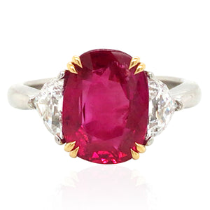 Platinum 4.32ct Burma no-heat Ruby Diamond Ring, AGL