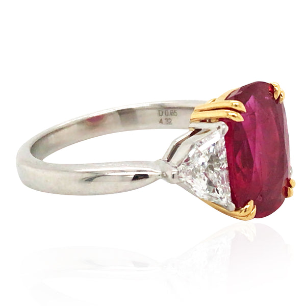 Platinum 4.32ct Burma no-heat Ruby Diamond Ring, AGL