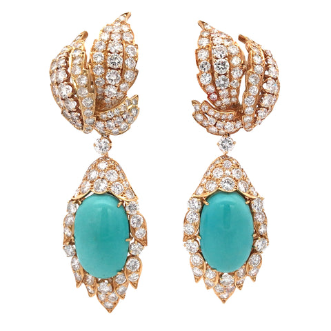 David Webb, Boucles d'oreilles en or 18 carats avec turquoise et diamants
