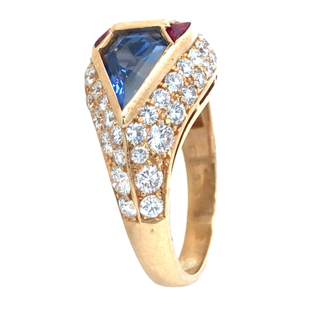 Bvlgari, 18K Gold Sapphire Ruby Diamond Ring