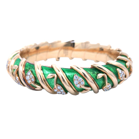 Tiffany Schlumberger, 18K Gold Enamel Diamond Bangle