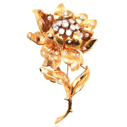 Broche fleur en or 18 carats et diamants